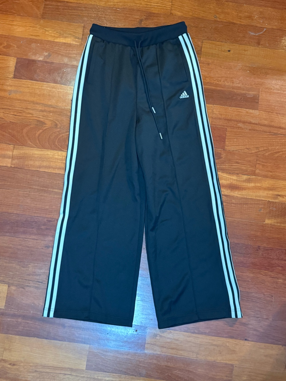 adidas x MOUSSY Collaboration Black Wide Leg Track Pants 3 Stripe Women's S